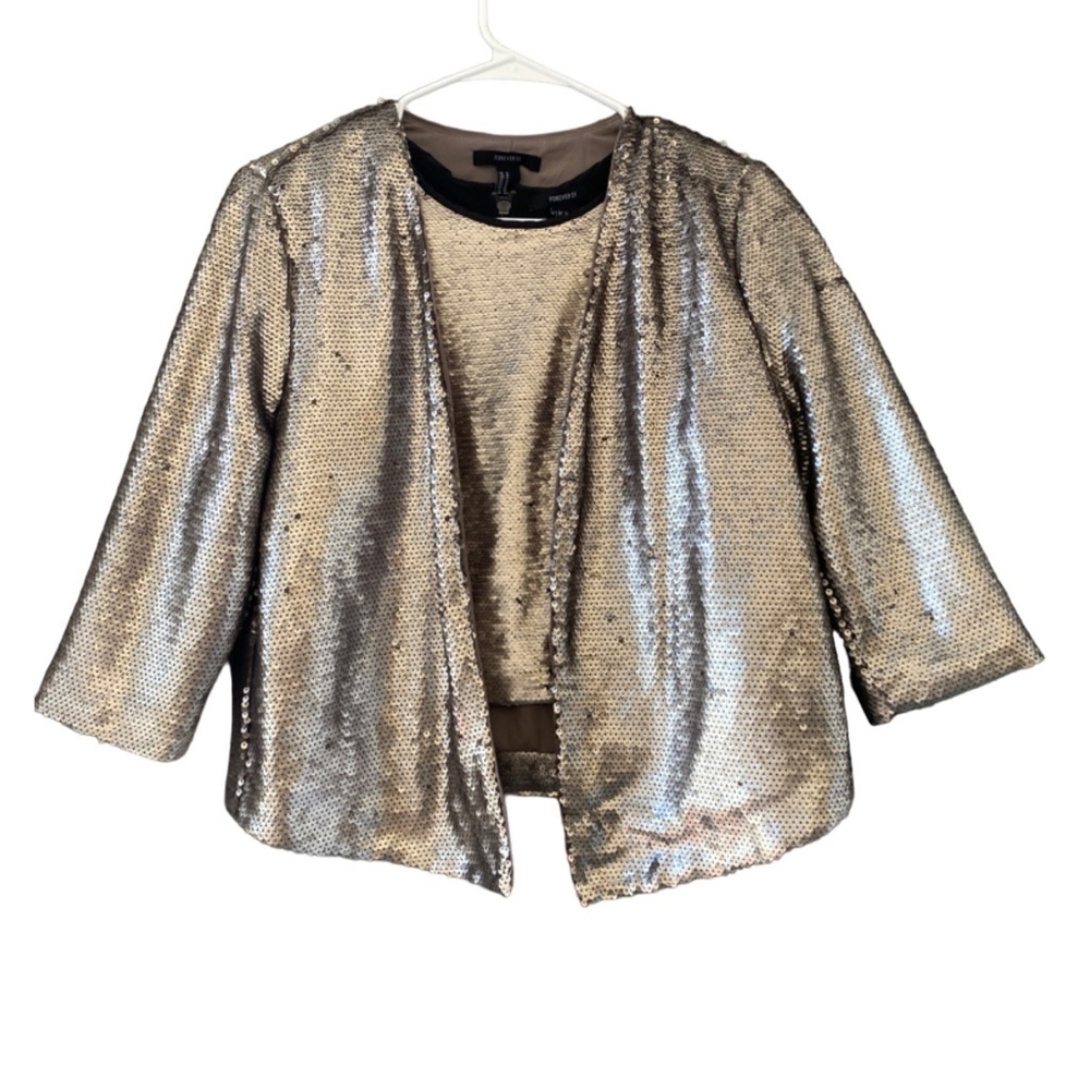 Forever 21 silver sequined jacket and tank | M